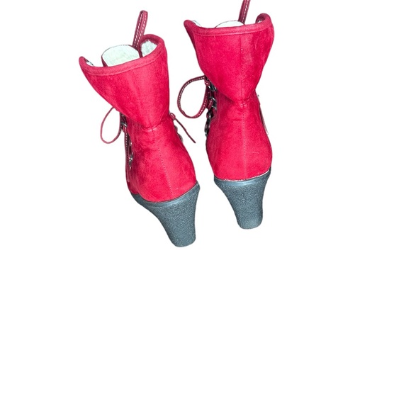 Top moda women red suede wedge lace ankle boots size 5.5 - Picture 4 of 5